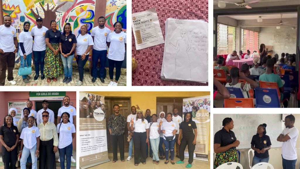 Top left: The team with Mrs Onakoya, a social worker, at SCCB
Top center: Winning drawing from SCCG and CCG combined event
Top right: Engaging the girls at SCCG and CCG
Bottom left: The team with the SCCG Prinicipal, Mrs Ojukotola, and the VP
Bottom center: The team with CCJB Principal, Mr Salu
Bottom right: CRJJC's trustees, Tope Tokan-Lawal and Akorede Adelupe, discussing with Mrs Onakoya